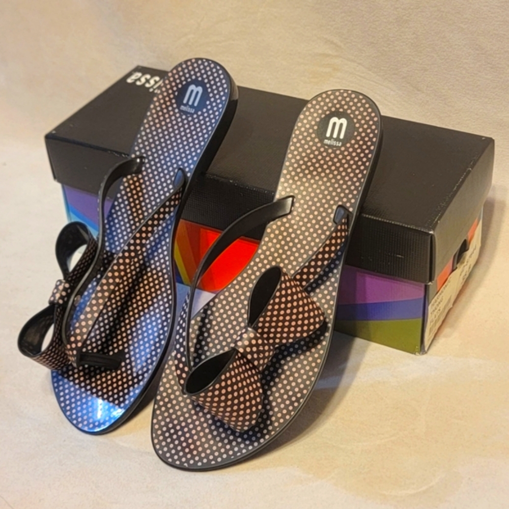 Melissa Harmonic thong flats with bow polka-dot sandals flip flops